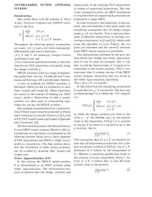 Integer Nonlinear Programming (MINLP) problems