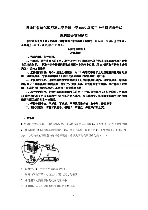 黑龙江省哈尔滨师范大学附属中学2019届高三上学期期末考试理科综合物理试题