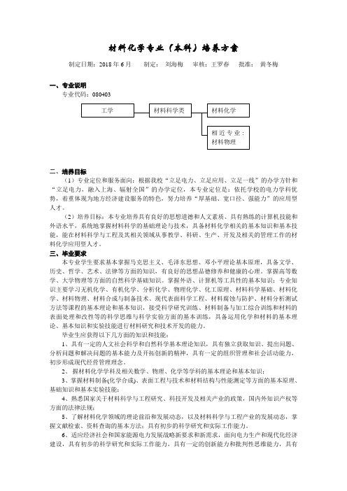 材料化学专业本科培养方案