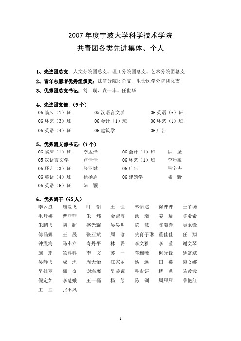 2007年度宁波大学科学技术学院