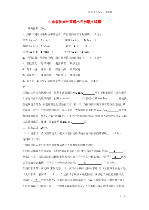 山东省济南外国语小升初语文试题2.doc