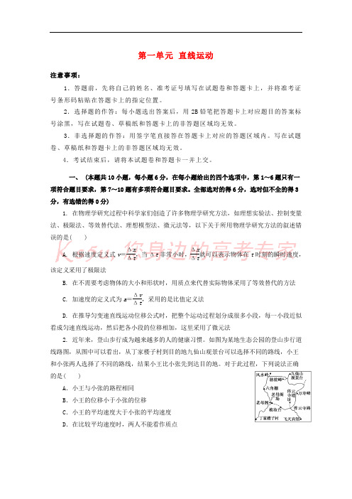 2019年高考物理一轮复习 第一单元 直线运动单元A卷