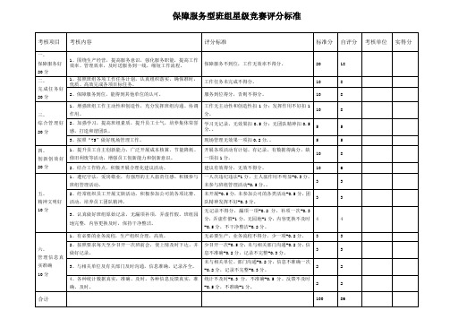 保障服务型班组星级竞赛评分标准