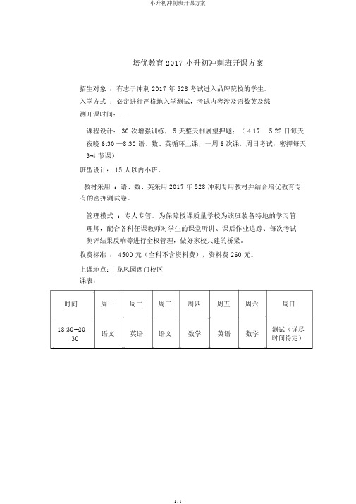 小升初冲刺班开课方案