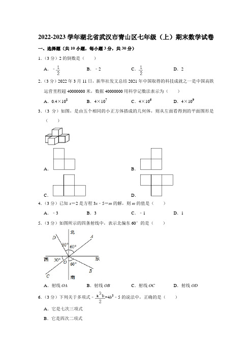 2022-2023学年湖北省武汉市青山区七年级(上)期末数学试卷(含解析)