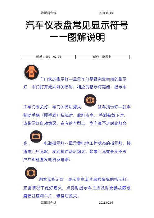 汽车仪表盘常见显示符号——图解说明之欧阳科创编