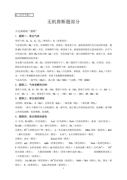 高三化学复习无机推断框图题总结