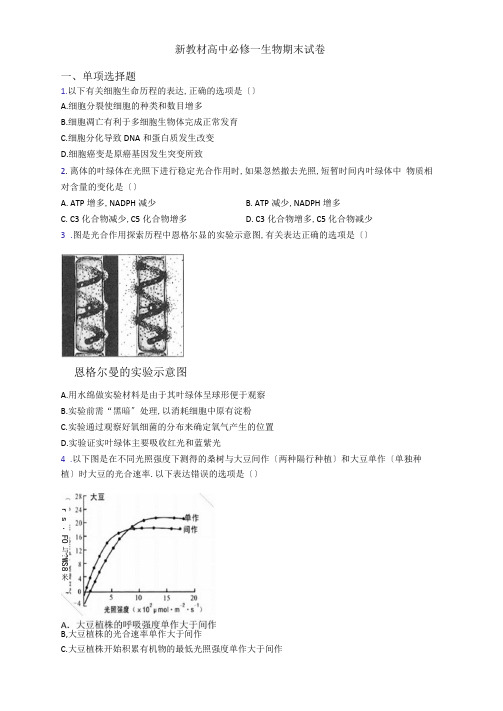 新教材高中必修一生物期末试卷