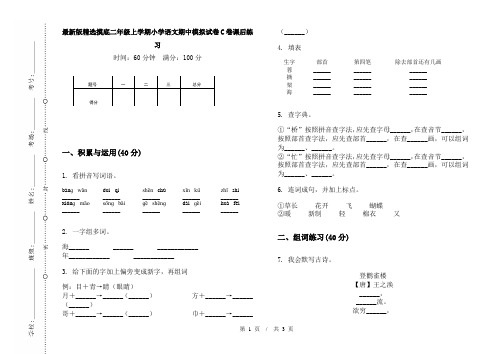 最新版精选摸底二年级上学期小学语文期中模拟试卷C卷课后练习