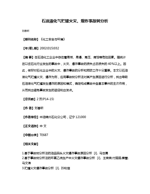 石油液化气贮罐火灾、爆炸事故树分析