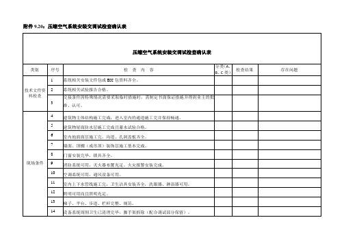 压缩空气系统安装交调试检查确认表