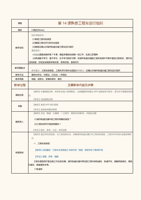 《城市轨道交通行车组织》教案第14课熟悉工程车运行组织