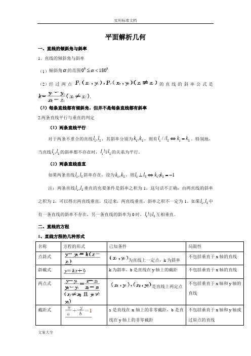 平面解析汇报几何经典题(含答案)