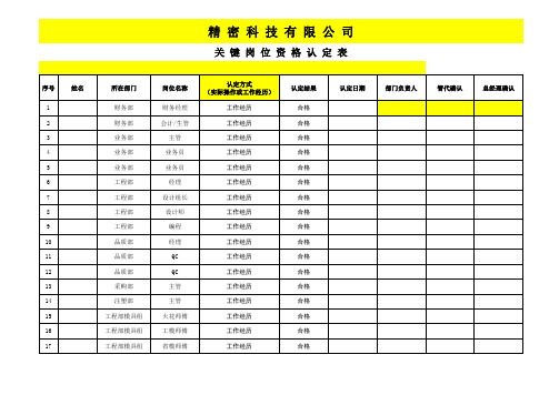 关键岗位资格认定表