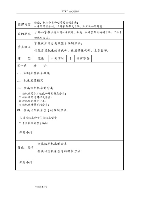 金属切削机床教(学)案