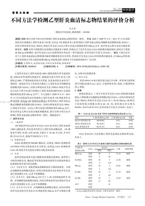 不同方法学检测乙型肝炎血清标志物结果的评价分析