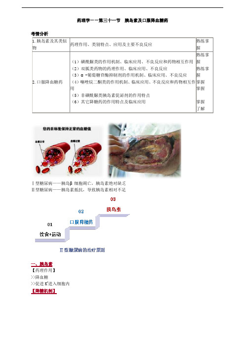 主管药师专业知识讲义-药理学——第三十一节 胰岛素及口服降血糖药