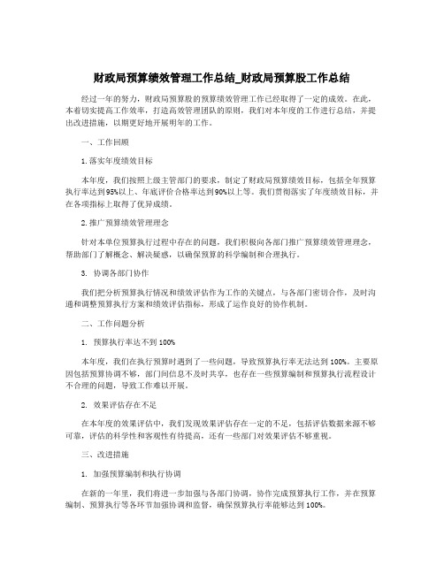 财政局预算绩效管理工作总结_财政局预算股工作总结