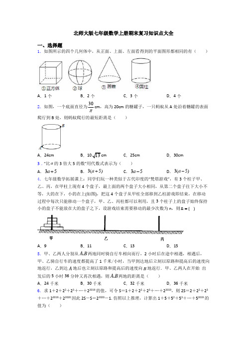 北师大版七年级数学上册期末复习知识点大全