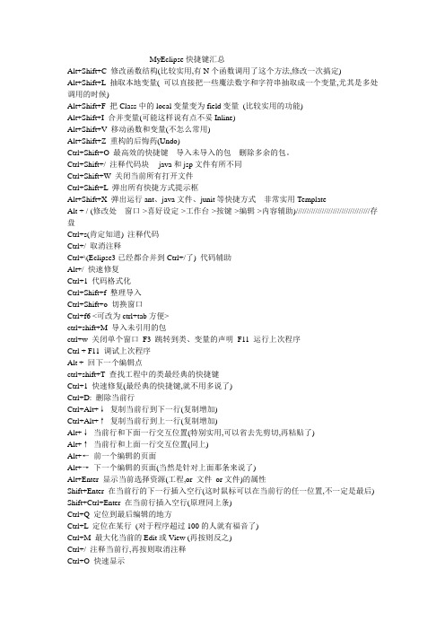 MYECLIPSE快捷键汇总