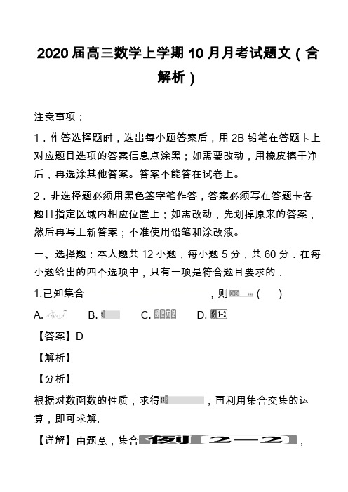 2020届高三数学上学期10月月考试题文(含解析)_4