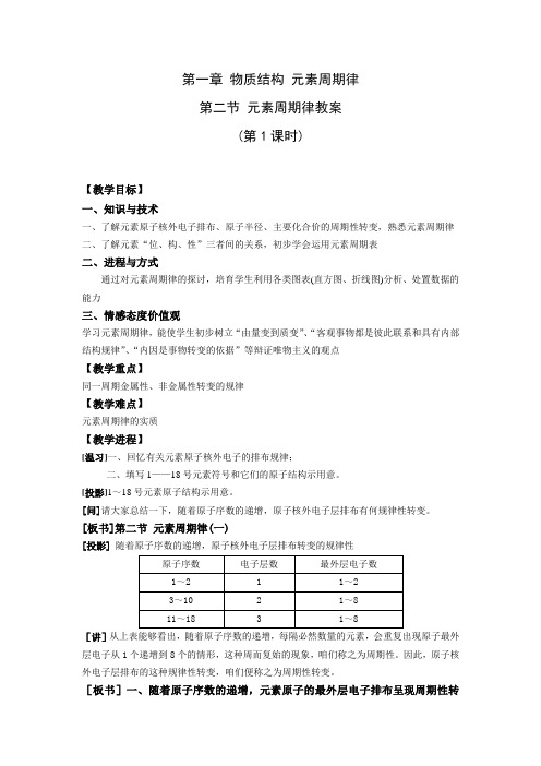 2017人教版必修二第一章第二节元素周期律第1课时word