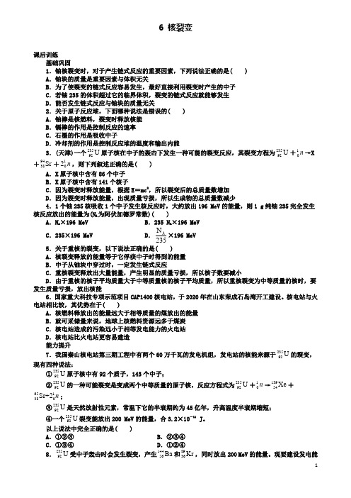 高中物理第十九章原子核核裂变课后训练新人教选修