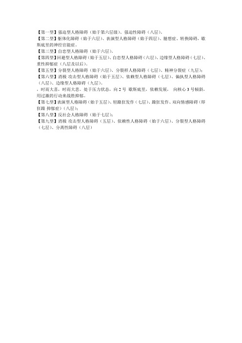 九型与精神疾病对应