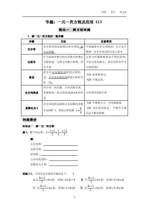 专题：一元一次方程及应用