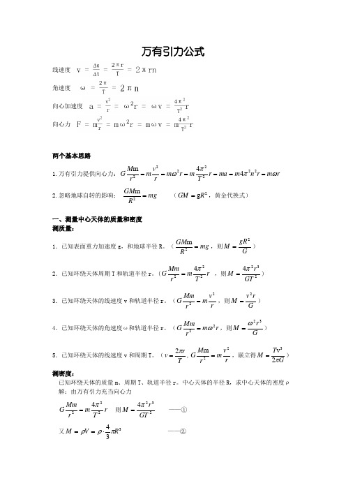 万有引力定律公式总结