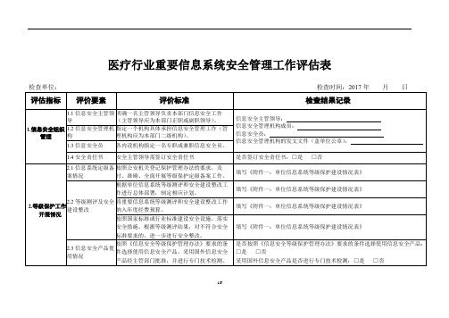 医疗行业重要信息系统安全管理工作评估表