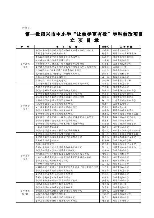 第一批绍兴市中小学让教学更有效学科教改项目