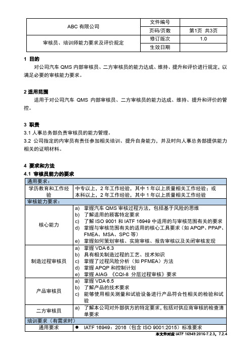 IATF-16949：2016-审核员-培训师能力及评价规定(2)