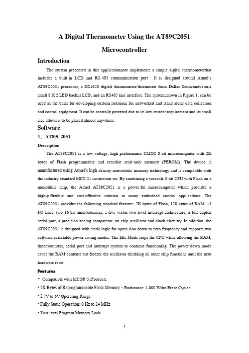 A Digital Thermometer Using the AT89C2051 Microcontroller-外文文献