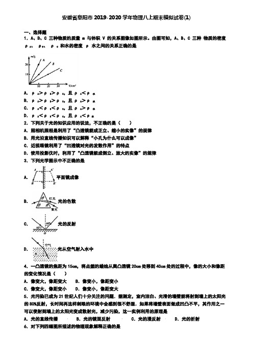 安徽省阜阳市2019-2020学年物理八上期末模拟试卷(1)