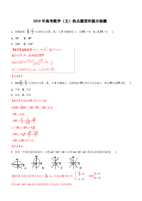 2019年高考数学(文)热点题型和提分秘籍专题38椭圆(题型专练)含解析