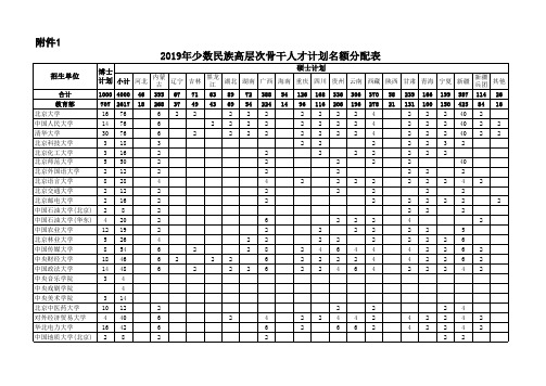 少数民族高层次骨干人才计划名额分配表