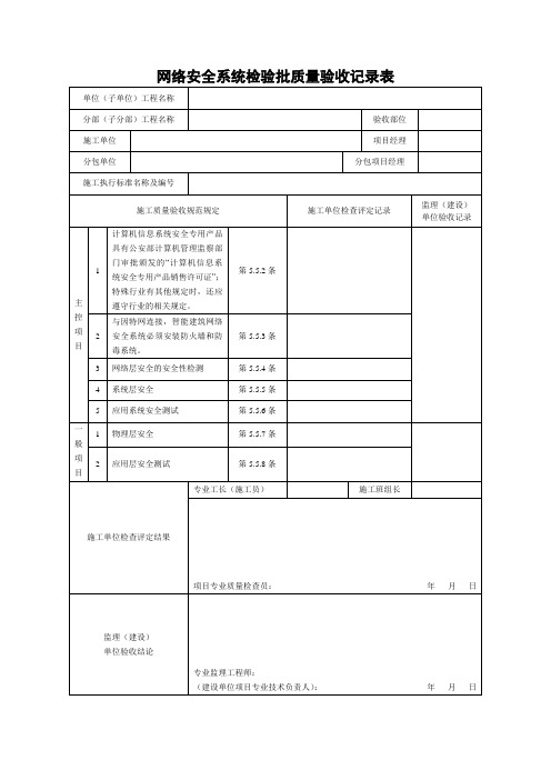 网络安全系统检验批质量验收记录表