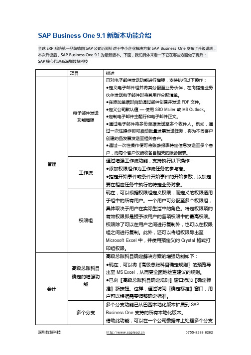 SAP Business One 9.1新版本功能介绍