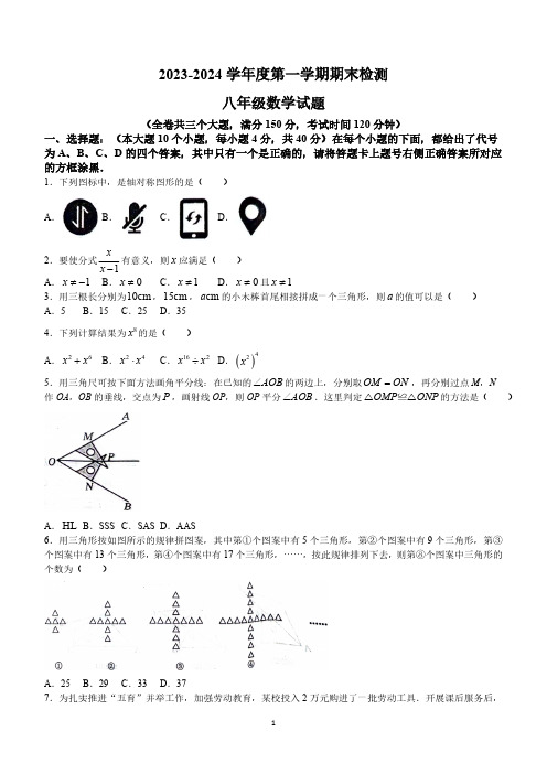 重庆市潼南区2023-2024学年八年级上学期期末数学试题(含答案)