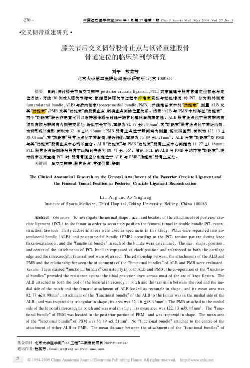 膝关节后交叉韧带股骨止点与韧带重建股骨骨道定位的临床解剖学研究