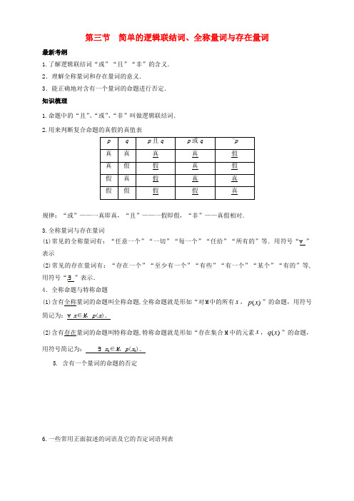 2019年高考数学总复习专题简单的逻辑联结词、全称量词与存在量词导学案理