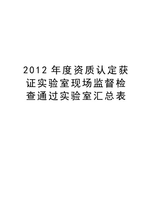 最新度资质认定获证实验室现场监督检查通过实验室汇总表汇总