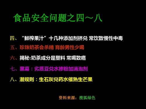 食品安全问题之四诱人问题食品“鲜榨果汁”“珍珠奶茶”“奶茶”“催熟芒果”-PPT精品文档