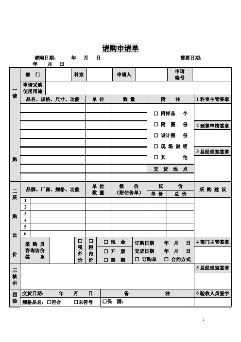 请购申请单模板范文