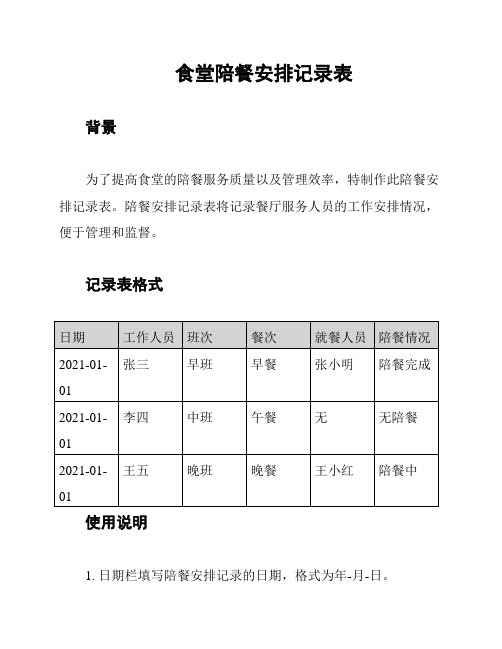 食堂陪餐安排记录表