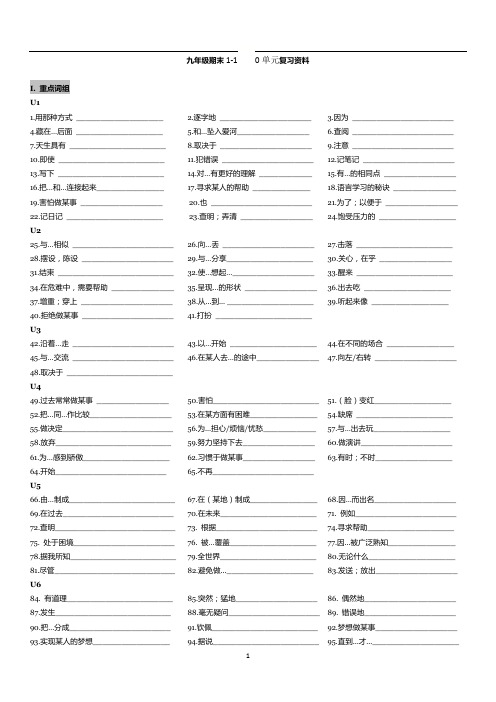 人教版九上期末1-10单元短语测试版和答案版