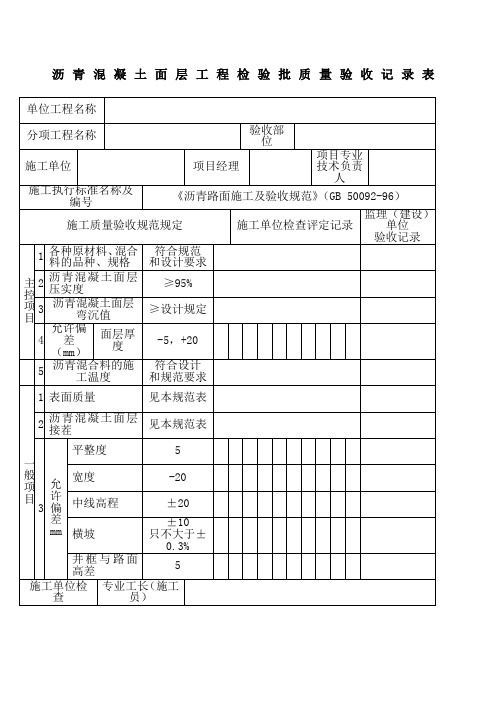 沥青混凝土面层检验批