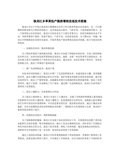 独龙江乡草果低产提质增效改造技术措施