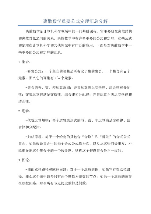 离散数学重要公式定理汇总分解